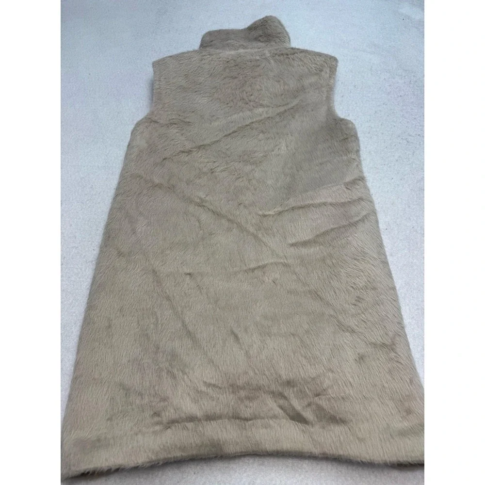 Theory‎ Vest Womens Small Beige Faux Fur Wool Blend Quilted Lined Full Zip